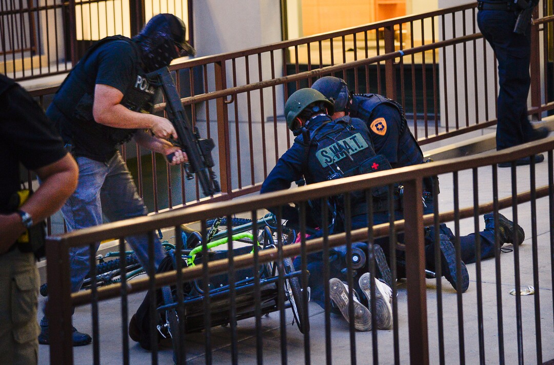 (Francisco Kjolseth  |  The Salt Lake Tribune) Police arrest Jarod Hartlerode after yelling "drop the pipe," multiple times. It is unclear what type of pipe they were referring to. While lying on his stomach an officer shot him in the back with a bean bag as hundreds of protesters took to the streets of Salt Lake City engaging with the police on Saturday, May 30, 2020. The protest was in response to the death of George Floyd in Minneapolis.