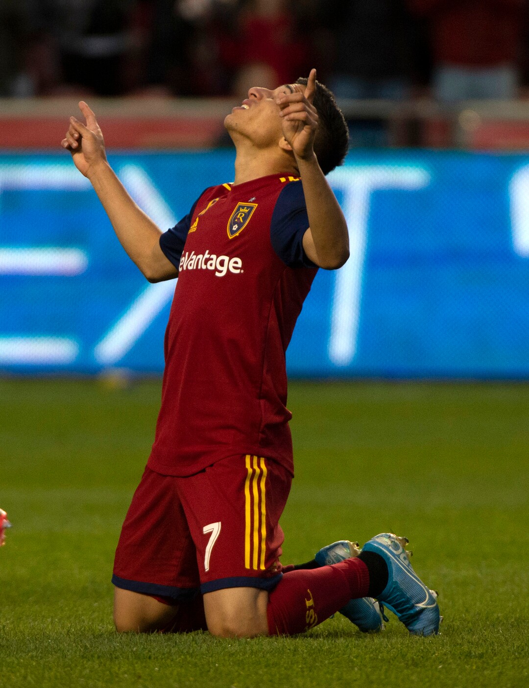 (Rick Egan  |  The Salt Lake Tribune)   Real forward Jefferson Savarino (7) reacts after scoring a goal for Salt Lake in MLS soccer action, at Rio Tinto Stadium, Sunday, Sept. 29, 2019.