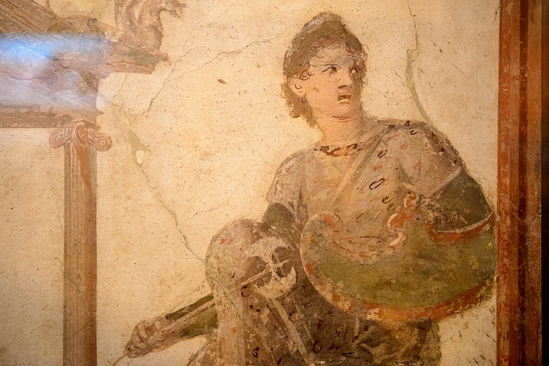 (Trent Nelson  |  The Salt Lake Tribune) The fresco "Amazon on Architecture," part of Pompeii: The Exhibition, opening Saturday at The Leonardo in Salt Lake City on Thursday Nov. 21, 2019.