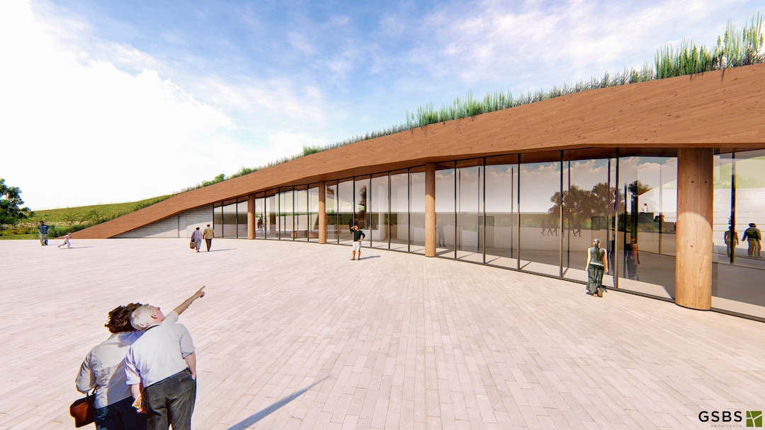 Architectural rendering courtesy of GSBS ArchitectsThe Boa Ogoi Cultural & Interpretive Center's 6,000 square-foot architecture was designed to show deep reverence for the sacred land and what the land means to the Shoshone People. The exterior will have several plazas, walking trails with information kiosks, an outdoor amphitheater. 