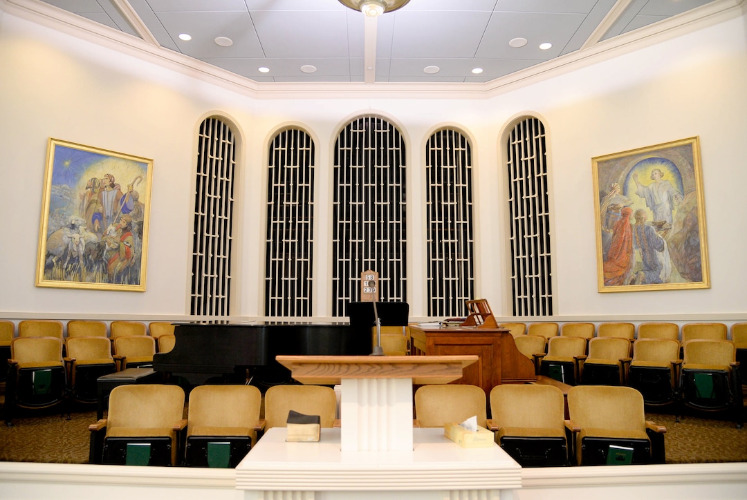 (Francisco Kjolseth  |  The Salt Lake Tribune) The LDS Church plans to remove three original paintings by LDS artist Minerva Teichert from an east Salt Lake City chapel, including “Shepherds of Bethlehem,” left, and “Three women encountering an angel at the tomb of Joseph of Arimathaea,” which has some local members concerned.