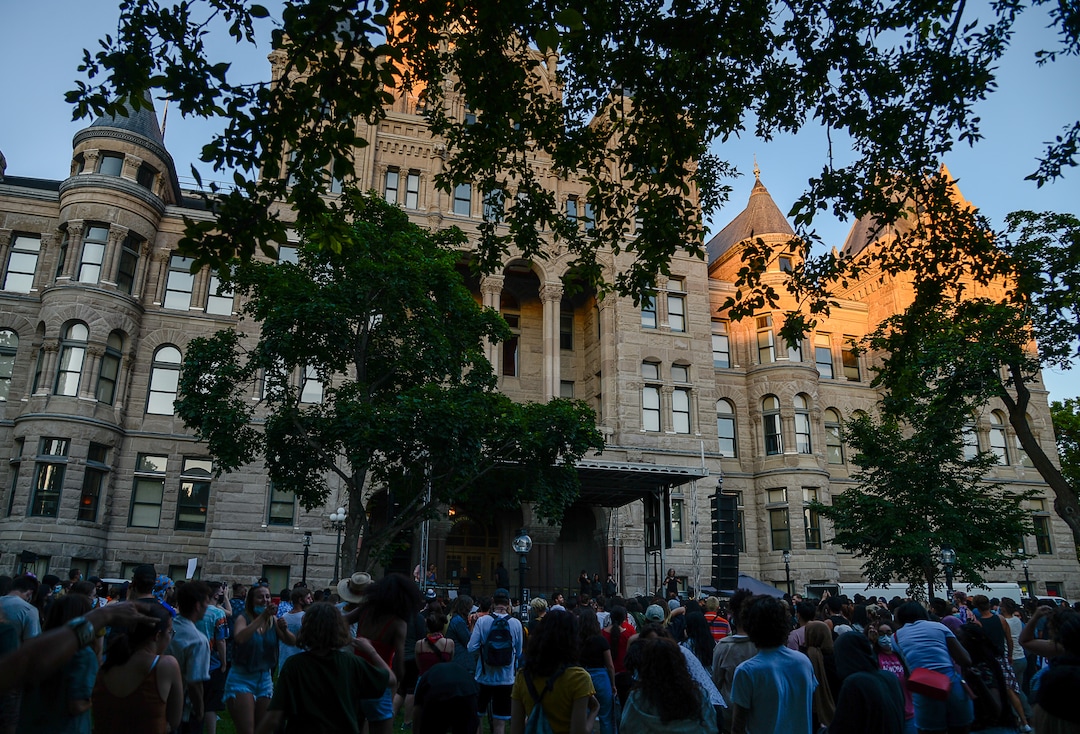(Francisco Kjolseth  |  The Salt Lake Tribune) Revelers dance during the Juneteenth celebration at Washington Square in Salt Lake City on Friday, June 19, 2020.