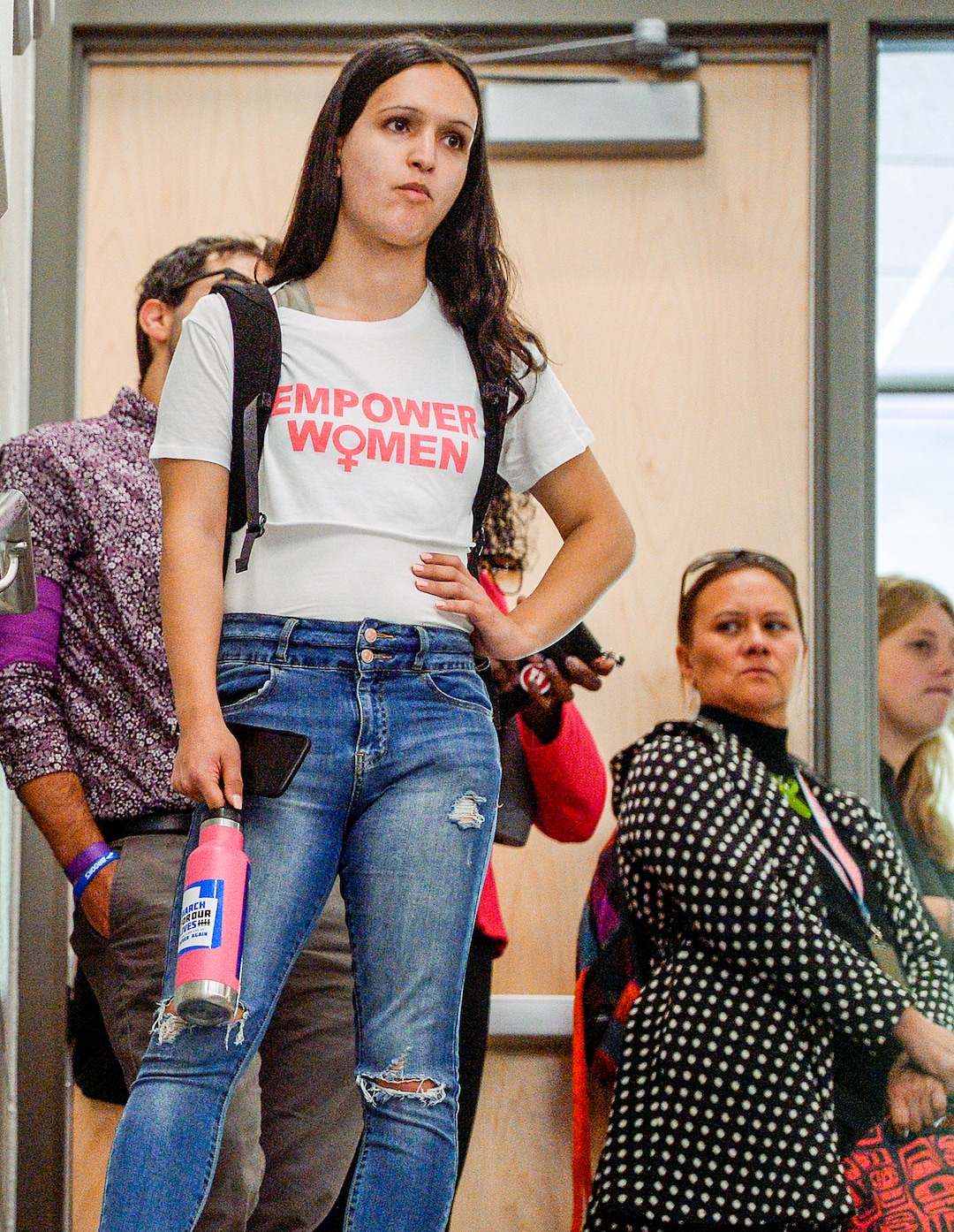 (Leah Hogsten  |  The Salt Lake Tribune) Gun control advocate and Utah sophomore Ermiya Fanaeian listens to a presentation on campus safety during the academic senate meeting Sept. 30, 2019 at the Henry Erying Building on the campus of the University of Utah.