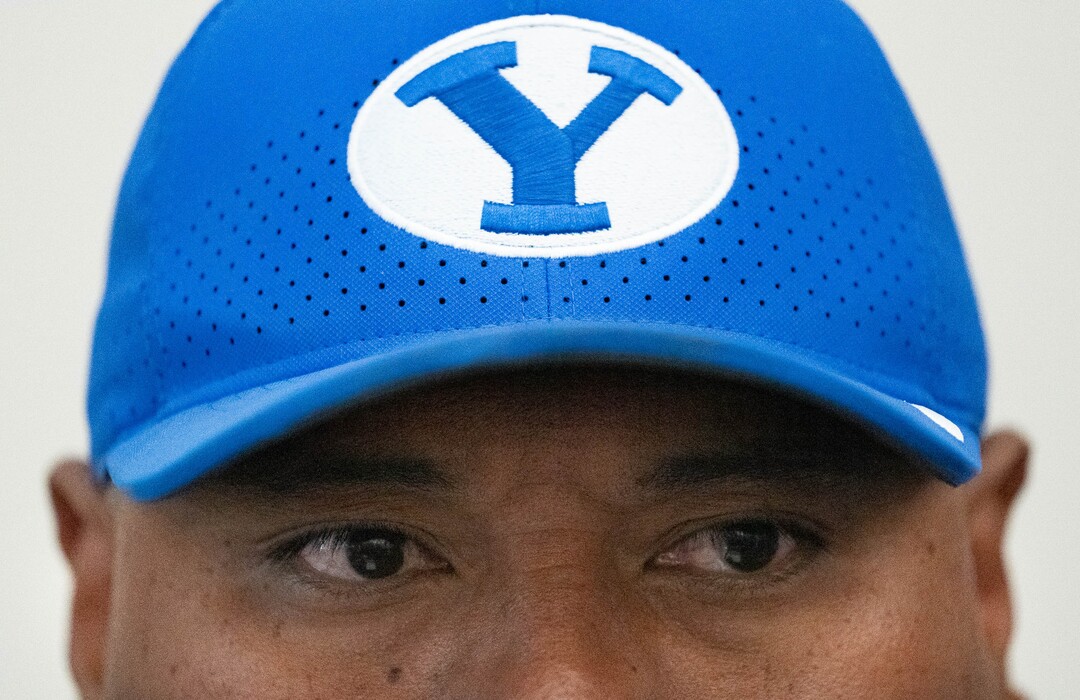 (Francisco Kjolseth | The Salt Lake Tribune) BYU head football coach Kalani Sitake answers interview questions from print media during BYU Football Media Day at the BYU Broadcasting Building in Provo on Thursday, June 17, 2021.