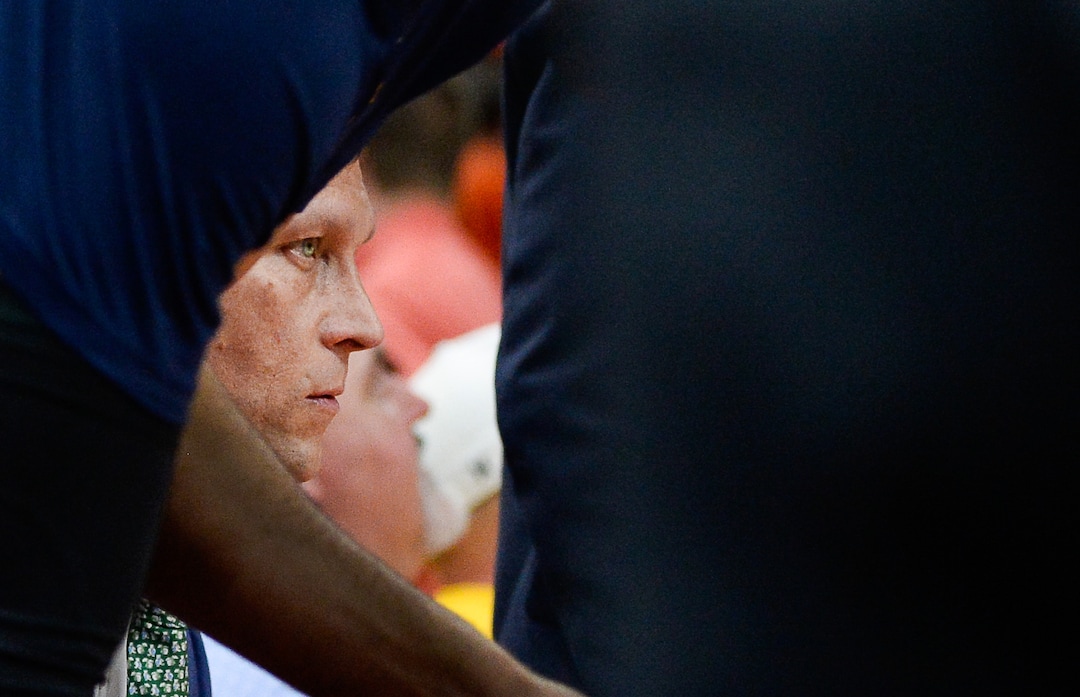 (Francisco Kjolseth  |  The Salt Lake Tribune)  Utah Jazz head coach Quin Snyder sits on the bench prior to Game 3 of a first-round NBA basketball playoff series against the Rockets in Salt Lake City, Saturday, April 20, 2019.