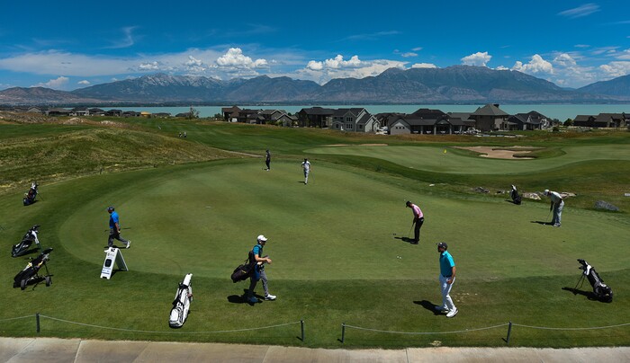 (Francisco Kjolseth  |  The Salt Lake Tribune)  A mixture of local pros and nationwide travelers make their annual attempt to qualify for the Utah Championship on the Web.com Tour as they play at Talons Cove Golf Course in Saratoga Springs on Monday, July 7, 2018, for a shot to play in a PGA Tour-brand event. Only 12 players advance from a field of roughly 140.