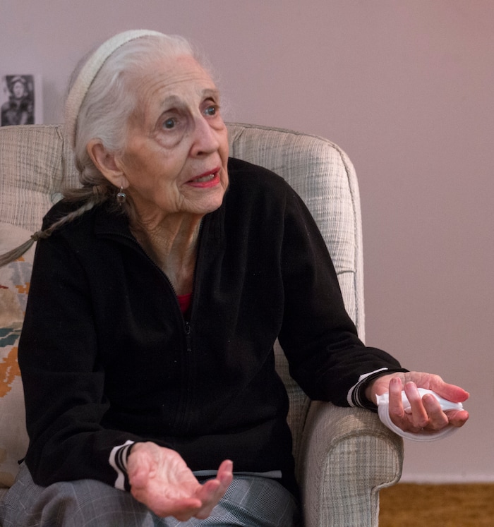 (Rick Egan  |  The Salt Lake Tribune)  Carol Moseley talks about her husband, World War II veteran Lonnie Moseley, who crash-landed in France — avoiding detection of the Germans by hiding out with a French farming family — at her home in Holladay, Friday, October 6, 2017.