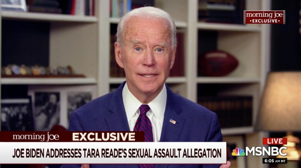 (MSNBC's "Morning Joe" via AP) This video screenshot from MSNBC's "Morning Joe" shows Democratic presidential candidate former Vice President Joe Biden speaking to co-host Mika Brzezinski, Friday, May 1, 2020.