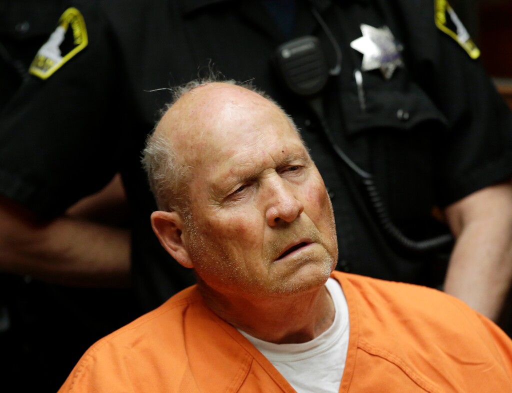(Rich Pedroncelli | The Associated Press) In this April 27, 2018, file photo, Joseph James DeAngelo makes his first appearance to face charges that include homicide and rape, in Sacramento County Superior Court in Sacramento, Calif. Defense attorneys for the man suspected of being the 'Golden State Killer' say details about the search and arrest warrants prosecutors obtained to arrest him should not be released publicly.