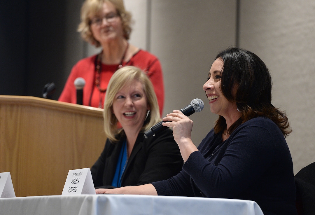 (Scott Sommerdorf   |  The Salt Lake Tribune)   Rep. Angela Romero - D, Salt Lake, speaks at the panel discussion: Tales from the Trail at the Real Women Run training in campaign management, fundraising and research for political campaigns, Saturday, January 13, 2018.