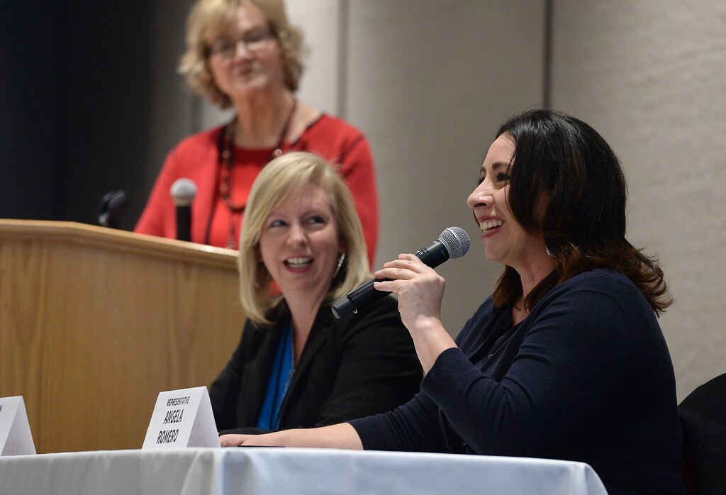 (Scott Sommerdorf | The Salt Lake Tribune)
Rep. Angela Romero - D, Salt Lake, speaks at the panel discussion: Tales from the Trail at the Real Women Run training in campaign management, fundraising and research for political campaigns, Saturday, January 13, 2018.