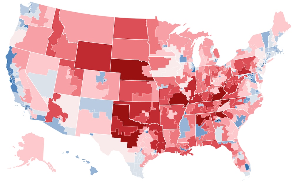 The 2021 PVI map via Cook Political Report