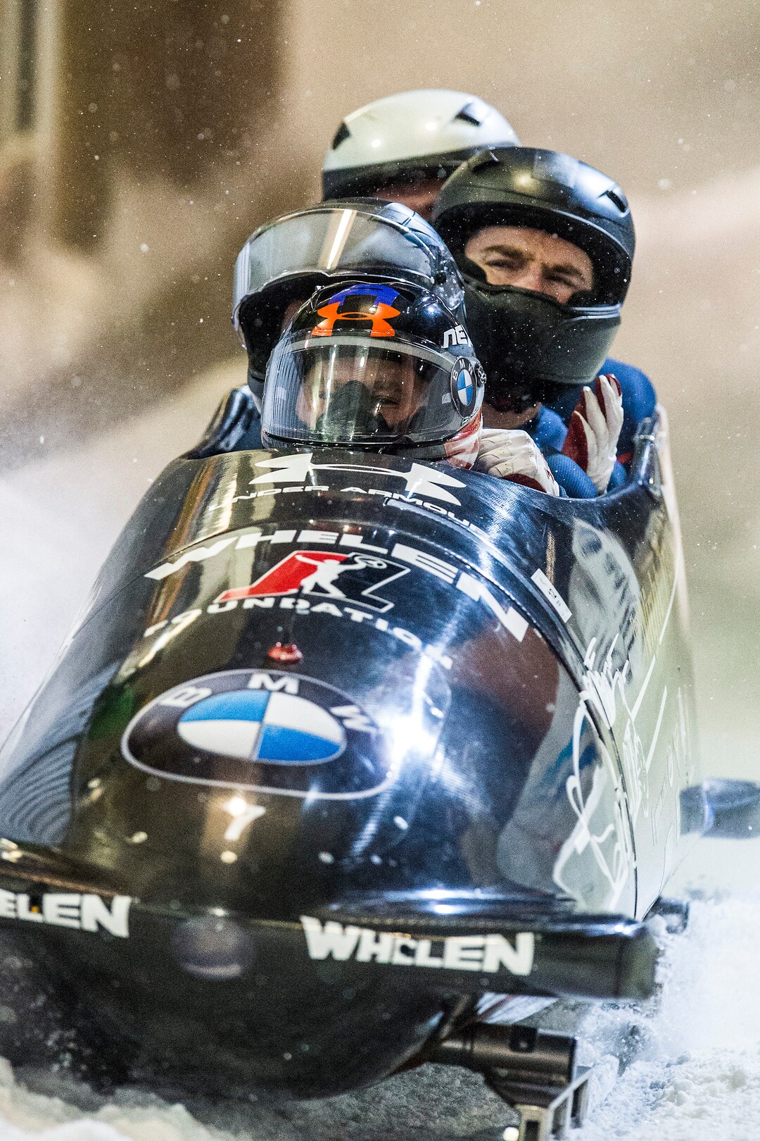 Chris Detrick  |  The Salt Lake TribuneUSA's Steven Holcomb, Frank Del Duca, Carlo Valdes and Samuel McGuffie compete during the Bobsled and Skeleton World Cup at the Utah Olympic Park in Park City Friday January 15, 2016. 