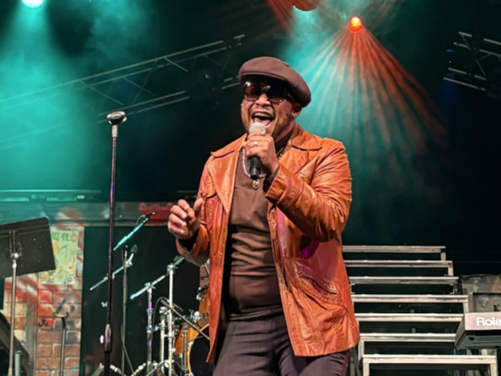 (Kate Degering  |  Amplify Utah) Nic Jackson performs as Stevie Wonder in a Motown Mondays concert at The Grand Theatre at Salt Lake Community College. The concert series is scheduled to run once a month through October.