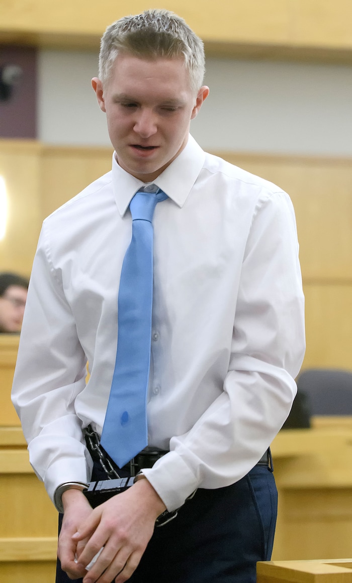 (Eli Lucero  |  Pool Photo)  Jayzon Decker walks back to his seat after speaking during his sentencing hearing for attempted aggravated murder and obstructing justice, Wednesday, Feb. 7, 2018, in Logan, Utah. Decker received a sentence of 15 years to life for planning and being present at the shooting of Deserae Turner in February 2017, and leaving her for dead in a dry irrigation canal in Smithfield, Utah.