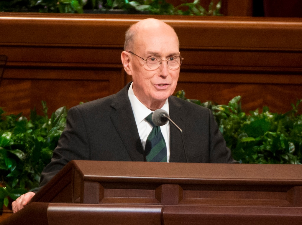 (Rick Egan  |  The Salt Lake Tribune)  President Henry B. Eyring conducts the priesthood session of LDS General Conference, Saturday, September 30, 2017.