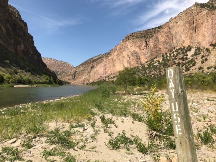 A post marks the beach along the Green River at the end of the Jones Hole Trail at Dinosaur National Monument on Sept. 10, 2017. Photo by Nate Carlisle/The Salt Lake Tribune