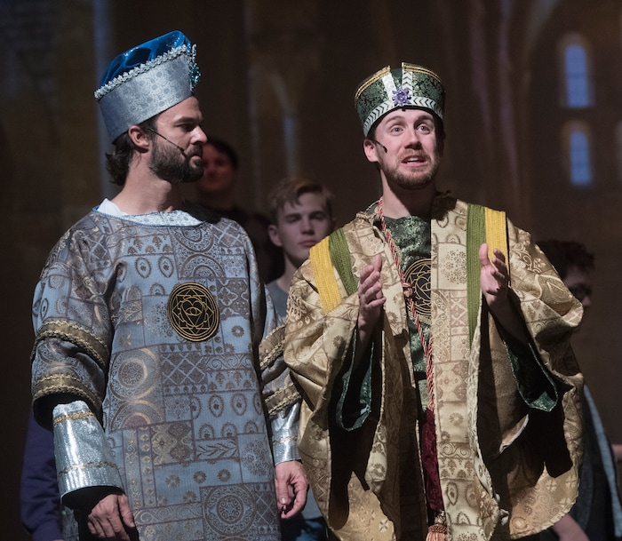 (Rick Egan  |  The Salt Lake Tribune) Russell Maxfield plays Rashne and Daniel Lofgren is Artaban in a rehearsal Nov. 27 of  "The Other Wise Man," a musical based on the Henry Van Dyke novella that opens Nov. 29 at Wasatch Jr. High.