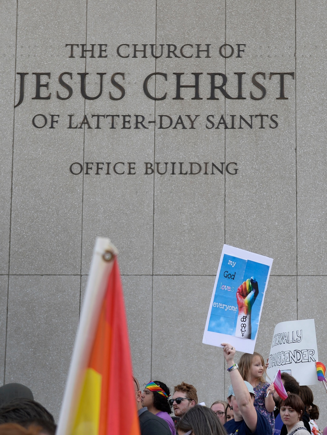 (Leah Hogsten  |  The Salt Lake Tribune)  Brigham Young University LGBTQ students took their concerns about the schoolÕs policy reversal regarding romantic behavior by same-sex couples to The Church of Jesus Christ of Latter-day Saints office building, Mar. 6, 2020. Despite removing the section on Òhomosexual behaviorÓ from BYU Honor Code last month, The LDS Church has clarified for the first time that same-sex romantic behavior is still Ònot compatibleÓ with the rules at BYU.