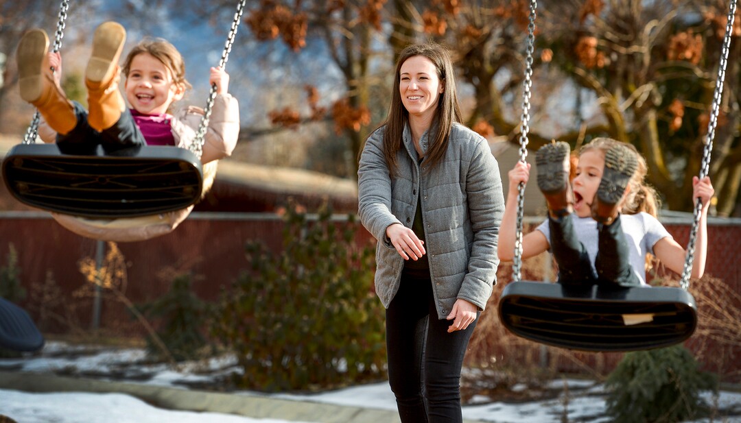 (Leah Hogsten  |  The Salt Lake Tribune) Stephanie Pitcher plays with her daughters Penelope, 4, and Charlotte, 6, at a park near their home in Salt Lake City. Pitcher, a Democrat  won her seat in House District 40, is a prosecutor for Davis County and also works with the Utah Women's Coalition. The number of women in the Utah Legislature will reach a historic high in 2019 at 24 percent.