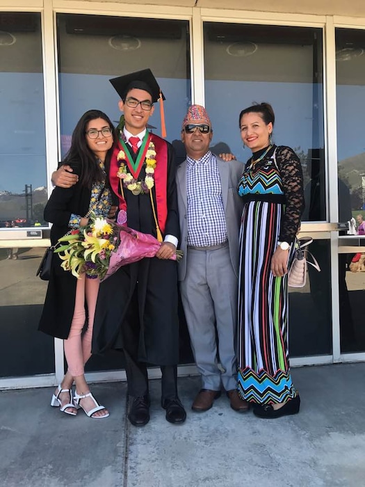 (Photo courtesy of Gyanu Dulal)  The Dulal family at son's graduation from the University of Utah. Daughter Asmita, lefit, son Arjun, father Gyanu and mother Parmila.