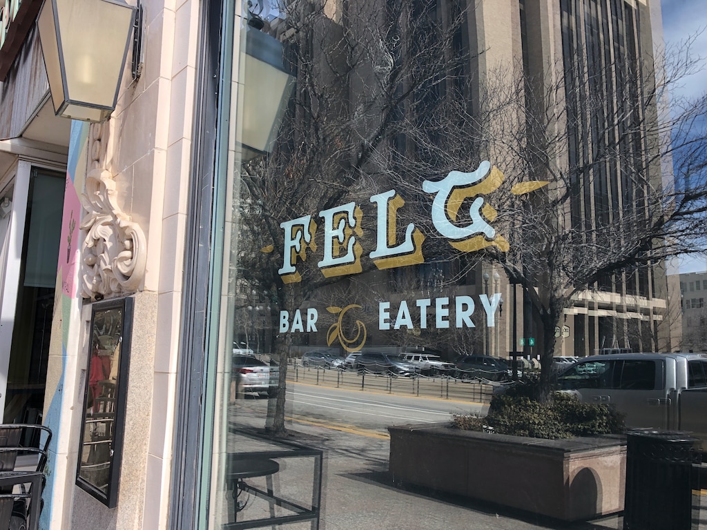 (Kolbie Peterson | The Salt Lake Tribune) The front window of Felt Bar & Eatery, shown on Thursday, Feb. 29, 2024.