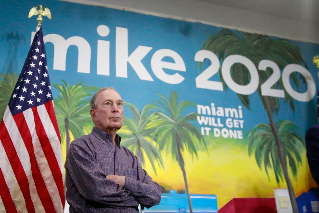 (Brynn Anderson | AP) In this March 3, 2020 photo, Democratic presidential candidate former New York City Mayor Mike Bloomberg waits to speak at a news conference, in the Little Havana neighborhood, in Miami.