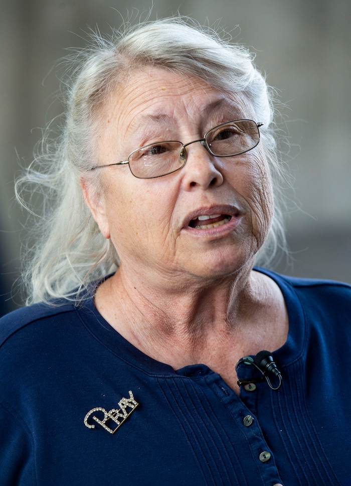 (Rick Egan  |  The Salt Lake Tribune)   Linda Fields talks about her husband James, that went missing earlier this week at the inaugural Missing In Utah event in Sandy. The Salt Lake City Police Department, and nonprofit organizations invited people to come talk with them about opening a new, or adding to an existing, missing person case. Saturday, March 9, 2019.


