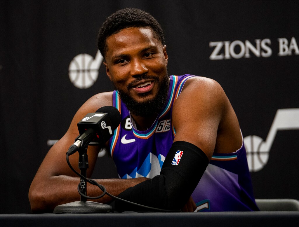 (Rick Egan | The Salt Lake Tribune)  Utah Jazz shooting guard Malik Beasley, answers questions during the Utah Jazz Media Day, on Monday, Sept. 26, 2022.