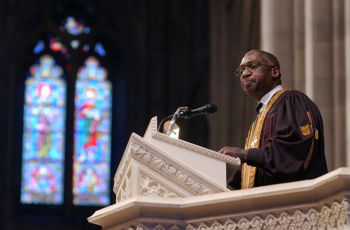 (Christopher Anderson | Special to The Tribune, file) Rev. France Davis of the Historic Calvary Baptist Church in Salt Lake gives a sermon from the pulpit of the National Cathedral in Washington, DC, on Sunday, as part of Utah State Day.