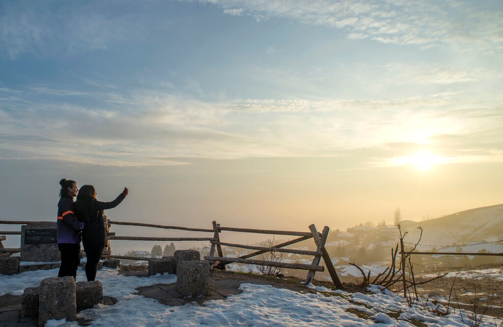 (Rick Egan  |  The Salt Lake Tribune)      Daeja and Tomas Serrano finally found a sunny spot above the haze, to take a selfie, on Vista Mound behind the Utah State Capitol. The couple were married yesterday.  Wednesday, Dec. 4, 2019. 