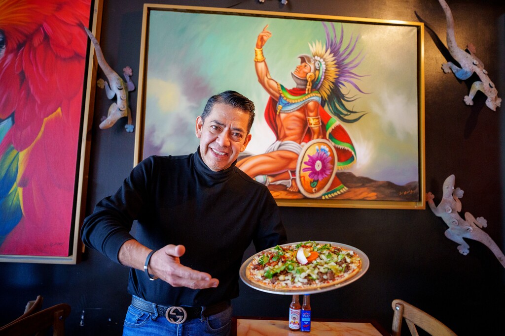 (Trent Nelson  |  The Salt Lake Tribune) Jesus Rosas with Mexican Style Pizza at Tacos Don Rafa in Millcreek on Tuesday, Feb. 28, 2023.