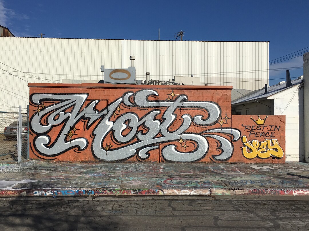 A graffiti tribute to Joey Kirk, who was killed by a TRAX train in November 2017, appears on the wall of a building on the corner of 700 West and Genesee Ave. in Salt Lake City.