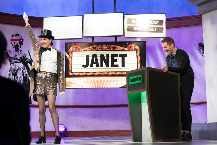 (Photo courtesy of truTV) Host Michael Torpey gets a kick out of a comedy bit on the set of "Paid Off."