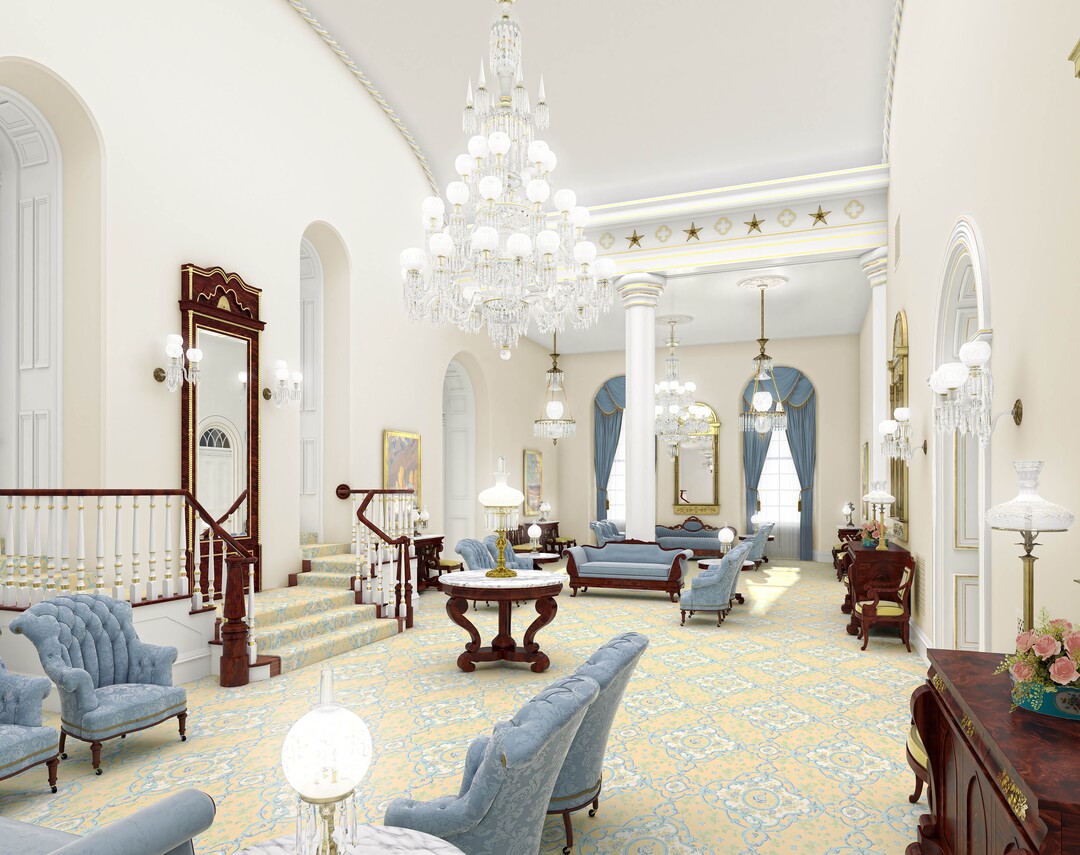 (Courtesy of The Church of Jesus Christ of Latter-day Saints) This rendering shows the remodeled Celestial Room at the St. George Temple.