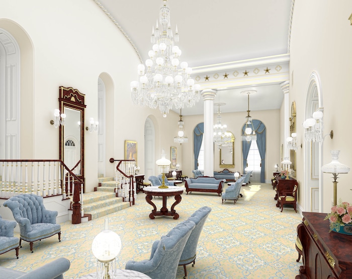 (Courtesy of The Church of Jesus Christ of Latter-day Saints) This rendering shows the remodeled Celestial Room at the St. George Temple.