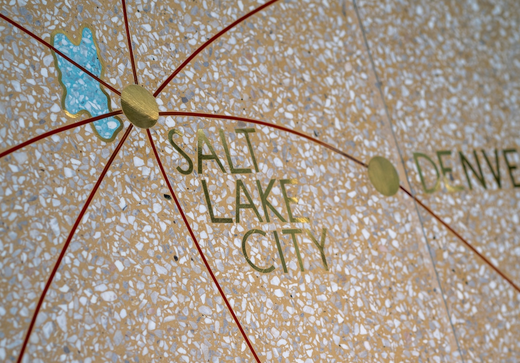 (Rick Egan | The Salt Lake Tribune) A close-up of the world map, which was installed on the concourse B plaza, Monday, Aug. 26, 2024.
