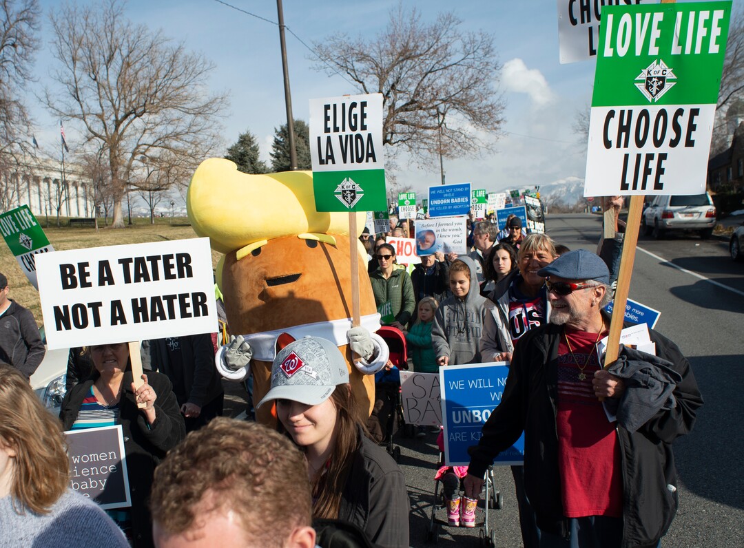 (Rick Egan  |  The Salt Lake Tribune)     Hundreds of marchers walk around the  Utah State Capitol, in the March for Life Utah 2020, Saturday, Jan. 25, 2020.