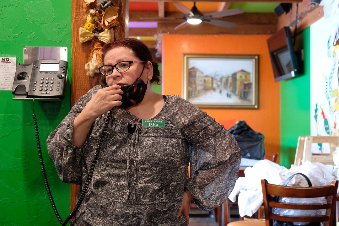 (Francisco Kjolseth  |  The Salt Lake Tribune) Irma Quiñones works the phone for takeout orders at El Chihuahua Mexican restaurant in Holladay.