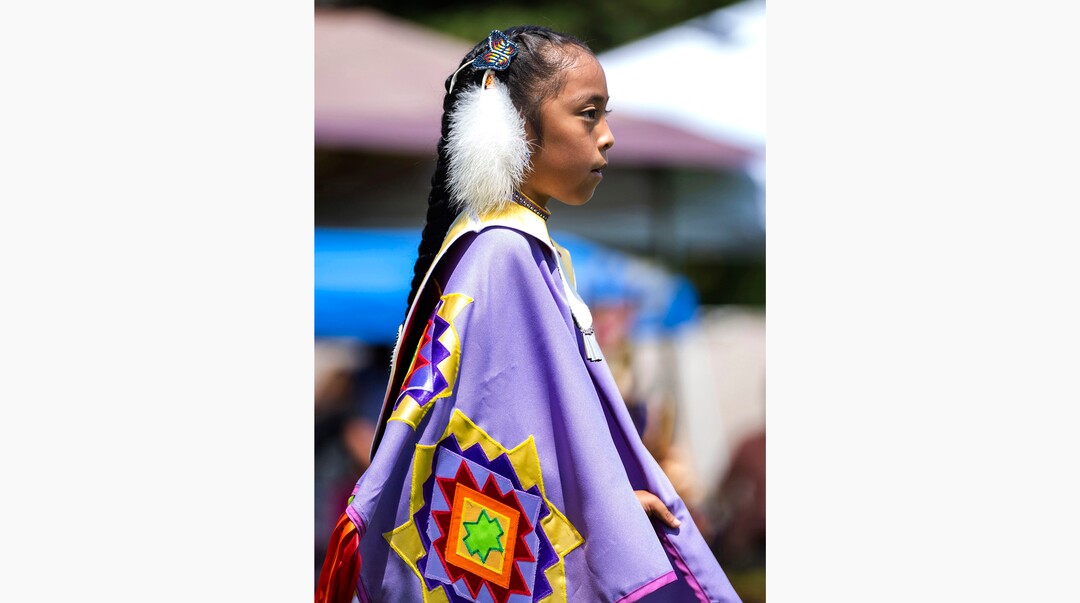 (Rick Egan | The Salt Lake Tribune)  Jorja Taveavont 8, dances at the Native American celebration and Powwow at Liberty Park, on Friday, July 23, 2021.