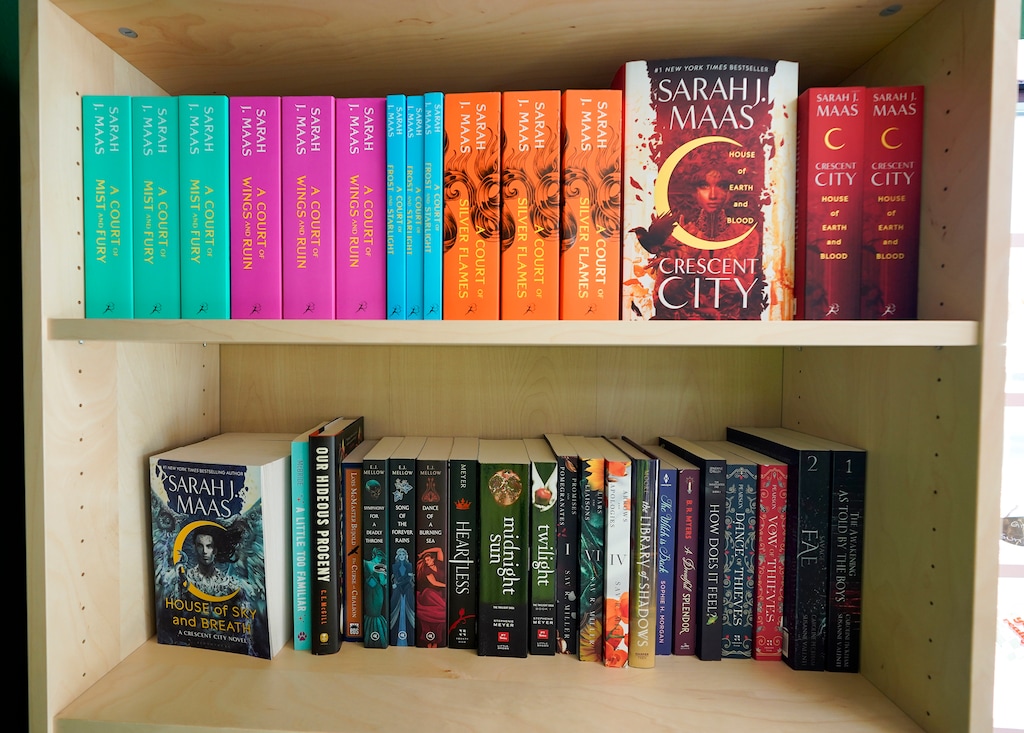 (Chris Samuels | The Salt Lake Tribune) Fantasy romance novels at Lovebound Library on 900 South in Salt Lake City on Tuesday, Jan. 30, 2024. Lovebound Library will be one of the vendors at Romance Out West, Utah's first romance book convention.