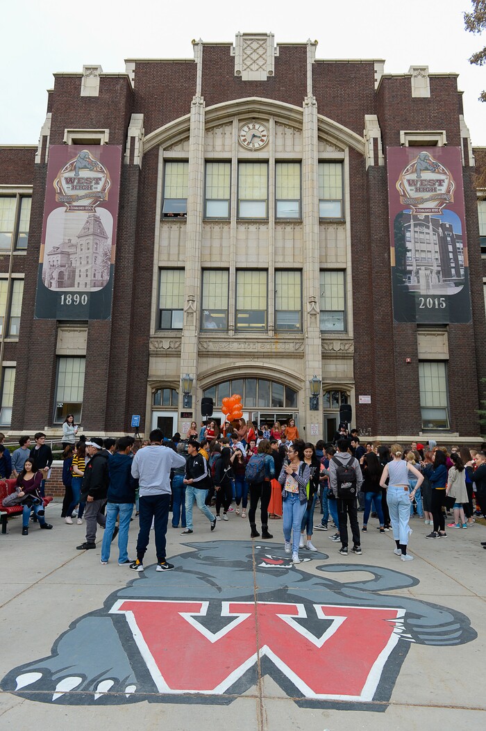 (Francisco Kjolseth  |  The Salt Lake Tribune)  West High School students walk out of classes in Salt Lake, during a student walkout on Wed. March 14, 2018. Students in Utah and around the country planned the large-scale coordinated demonstration to protest gun violence and memorialize victims of last month's mass shooting at Marjory Stoneman Douglas High School in Parkland, Fla.