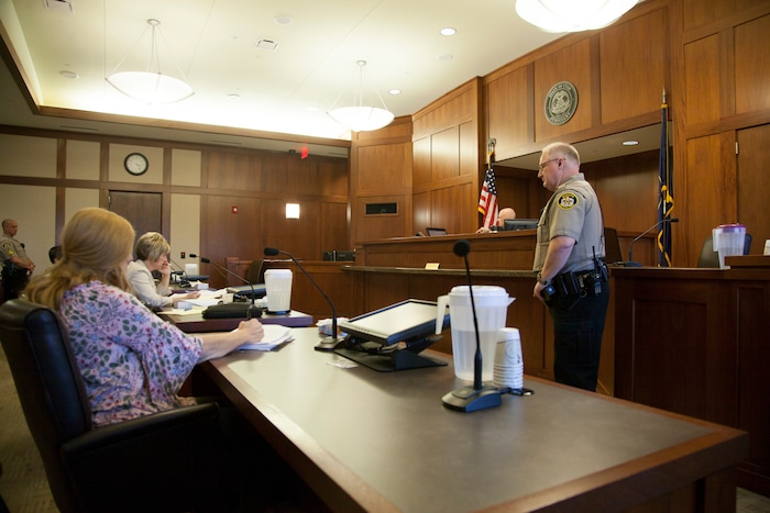 (Chris Caldwell  |  Pool Photo)  The detention hearing and initial appearance for the 16-year-old boy accused of bringing a bomb to Pine View High School Wednesday, March 28, 2018.