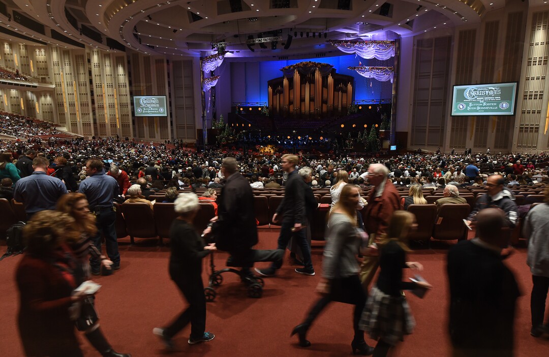 (Francisco Kjolseth  |  The Salt Lake Tribune)  The Mormon Tabernacle Choir Christmas extravaganza kicks off with Broadway star Sutton Foster and "Downton Abbey's" Hugh Bonneville at the Conference Center on Thursday, Dec. 14, 2017.