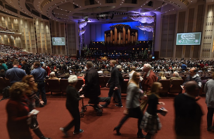 (Francisco Kjolseth  |  The Salt Lake Tribune)  The Mormon Tabernacle Choir Christmas extravaganza kicks off with Broadway star Sutton Foster and "Downton Abbey's" Hugh Bonneville at the Conference Center on Thursday, Dec. 14, 2017.