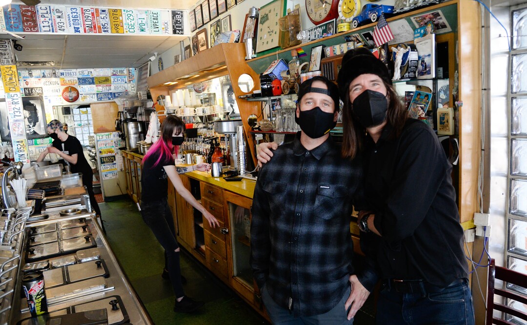 (Francisco Kjolseth  | The Salt Lake Tribune) Co-owners  Joe Mandl, left, and John Bouzek, are seeing the end of an era after announcing they will be closing their beloved Blue Plate Diner in Salt Lake City on May 4, after 20 years in business. A new development is going in on the corner that is forcing it to shut down.