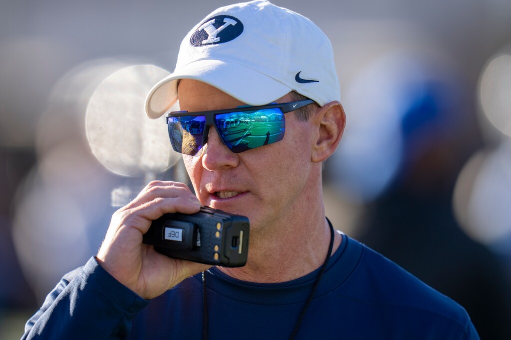 (Rick Egan | The Salt Lake Tribune) BYU defensive coordinator Jay Hill, during the Cougars spring practice, on Thursday, Feb 27, 2025.