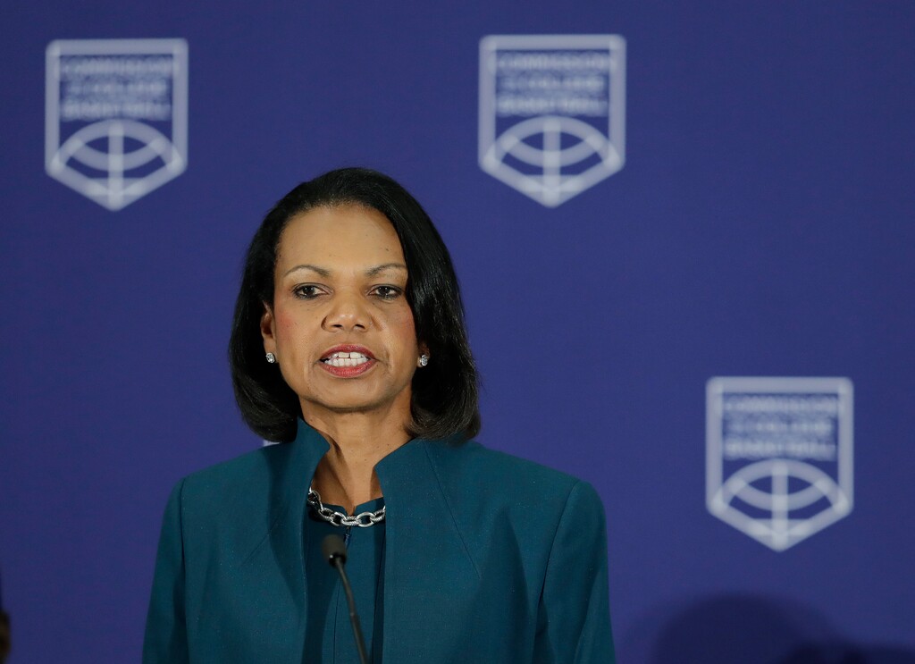 (AP Photo/Darron Cummings)

Former U.S. Secretary of State Condoleezza Rice speaks during a news conference at the NCAA headquarters, Wednesday, April 25, 2018, in Indianapolis.