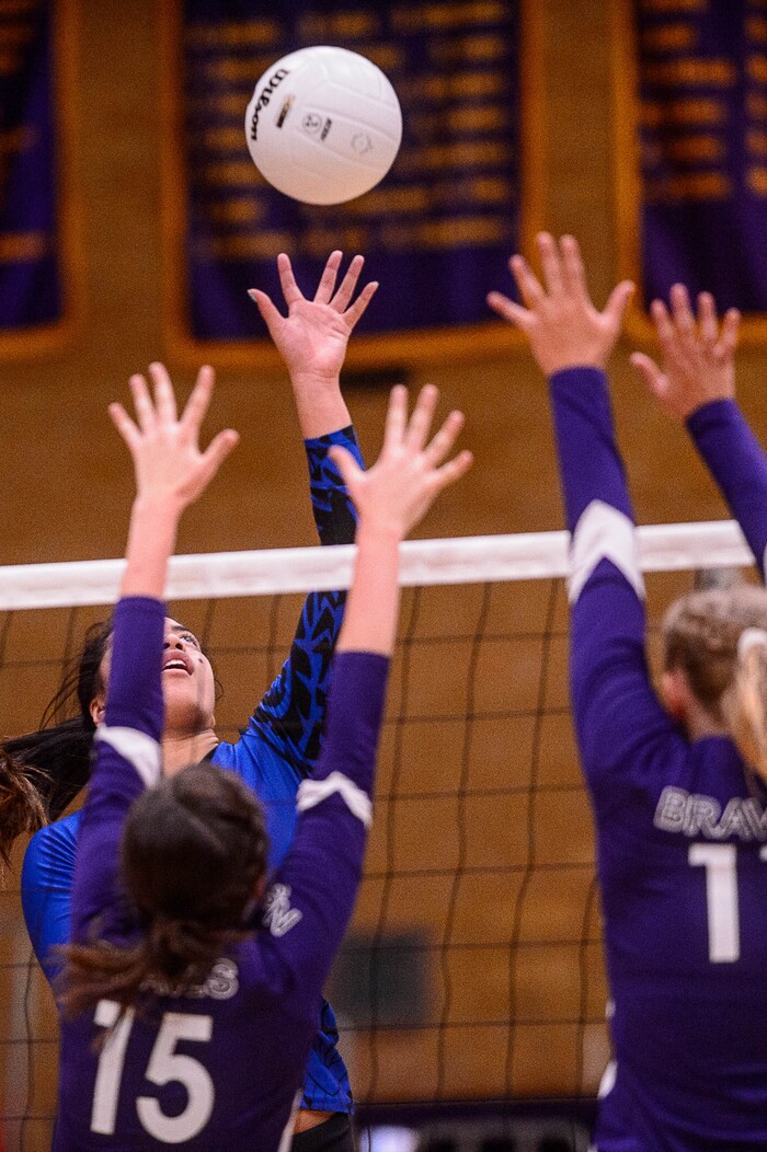 (Trent Nelson  |  The Salt Lake Tribune)  Bingham's Seleisa Elisaia (10) as North Summit hosts Bingham, high school girls' volleyball in Coalville, Thursday August 17, 2017.
