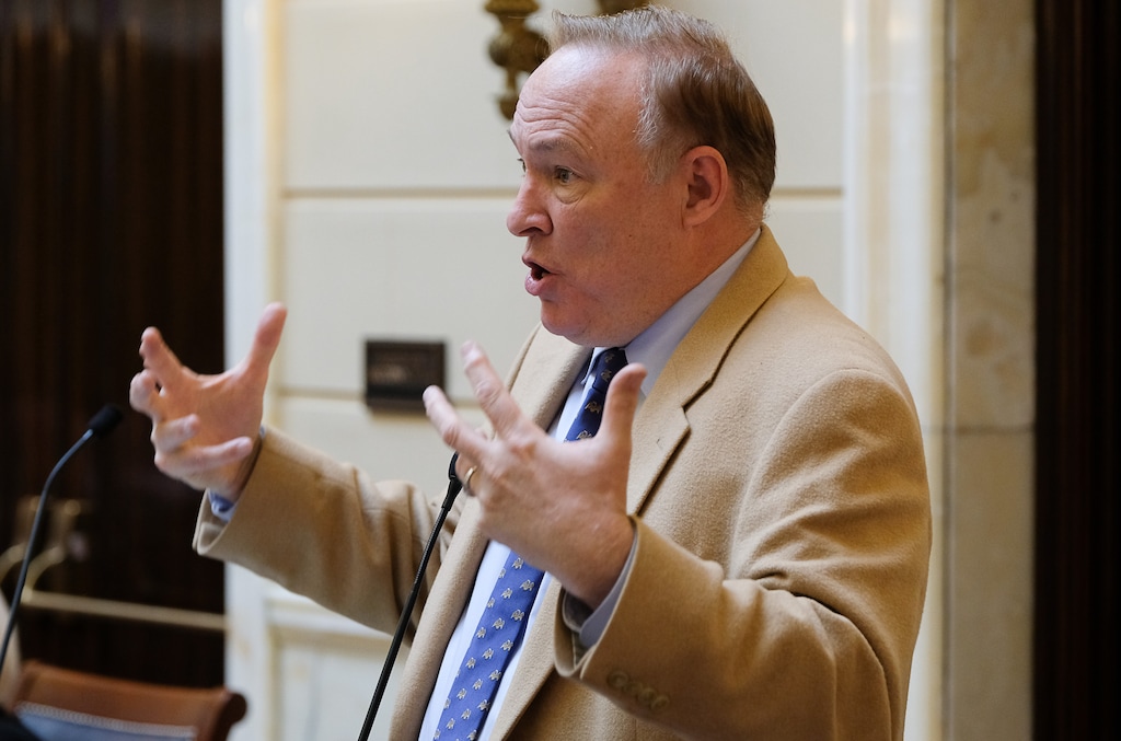 (Francisco Kjolseth  |  Tribune file photo)  Sen. Jim Dabakis, D-Salt Lake, as seen on Tuesday, Jan. 23, 2018, on the floor of the Utah Senate. Dabakis was the target of a joke vote by Senate colleagues on Friday, when they mockingly voted against SCR3, which Dabakis is sponsoring, before switching to vote for it.